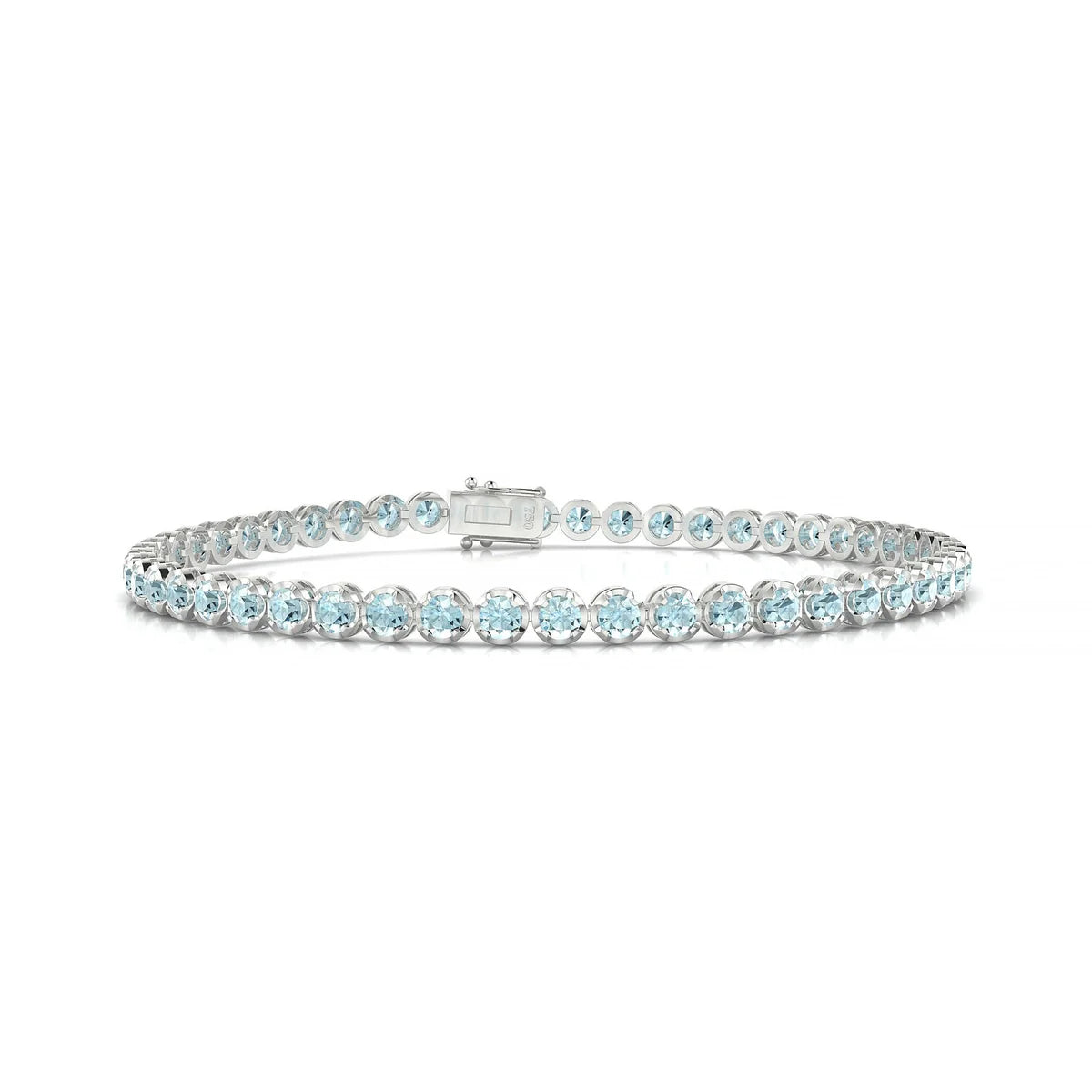 Tiger | 18k White Gold 2.5 mm Round Natural Aquamarine Tennis Bracelet