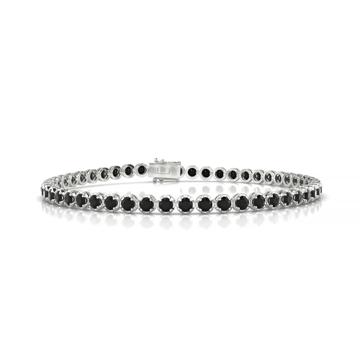 Tiger | 18k White Gold 2.5 mm Round Natural Black Diamond Tennis Bracelet