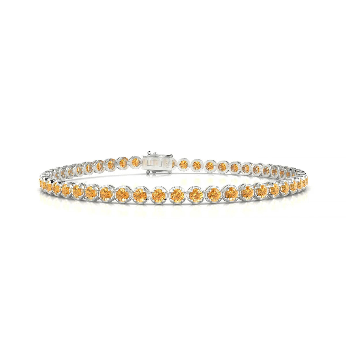 Tiger | 18k White Gold 2.5 mm Round Natural Citrine Tennis Bracelet