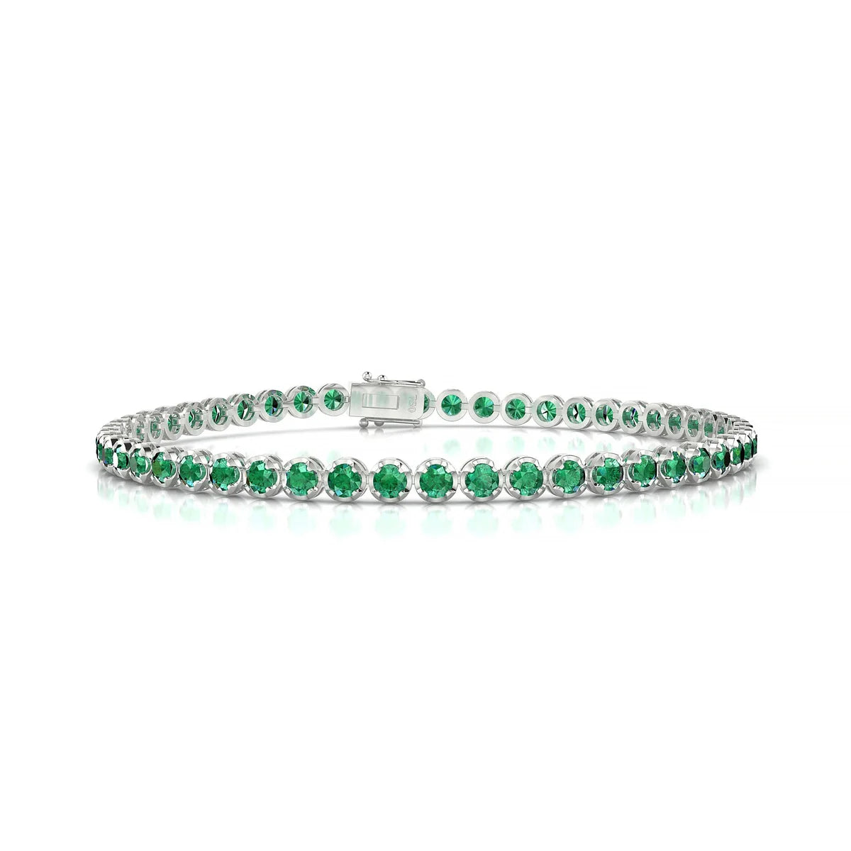 Tiger | 18k White Gold 2.5 mm Round Natural Emerald Tennis Bracelet