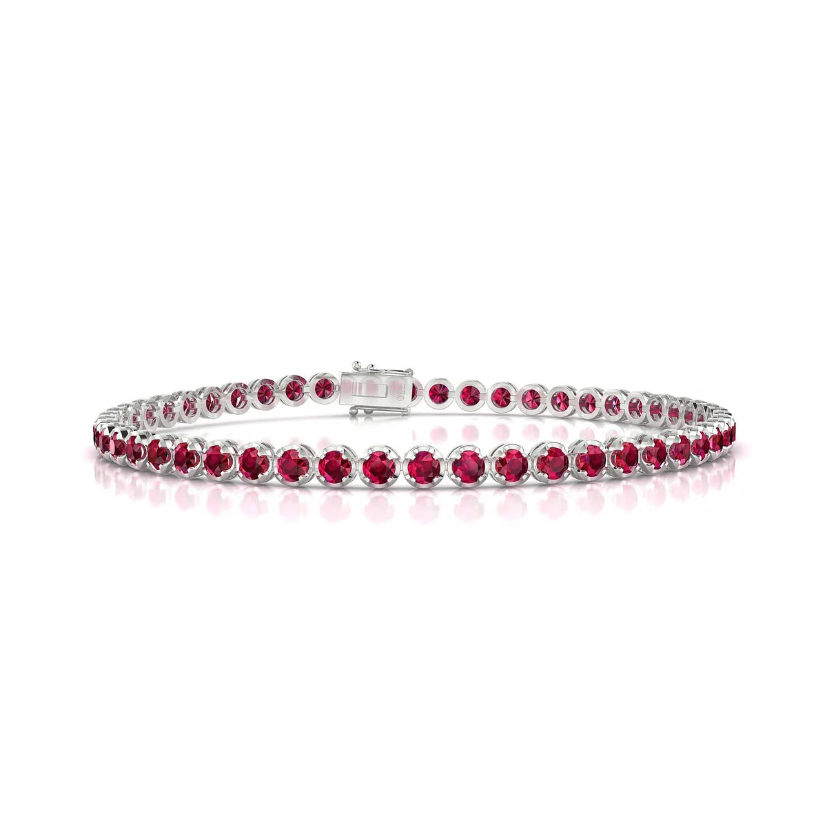 Tiger | 18k White Gold 2.5 mm Round Natural Ruby Tennis Bracelet
