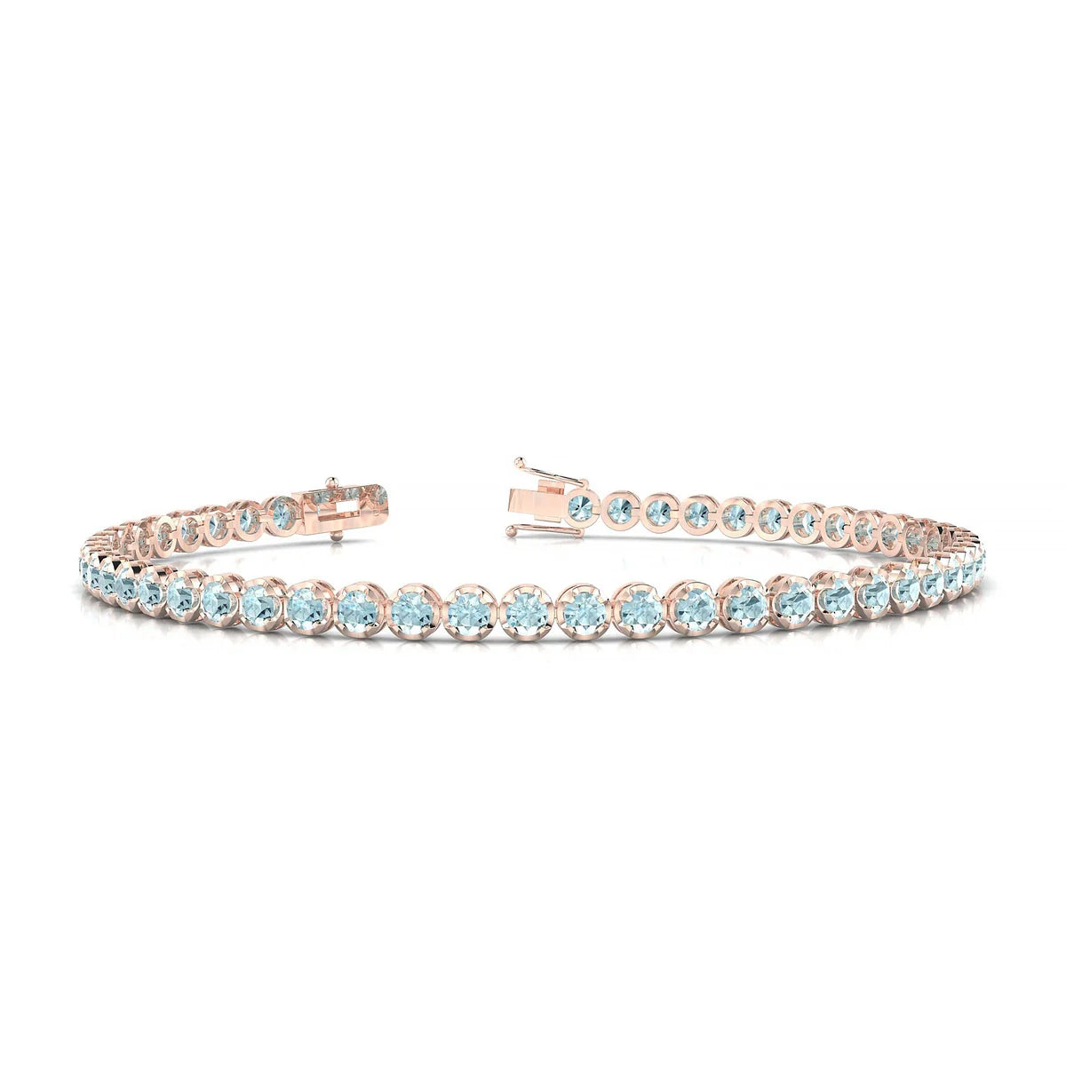 Tiger | 18k Rose Gold 2.5 mm Round Natural Aquamarine Tennis Bracelet