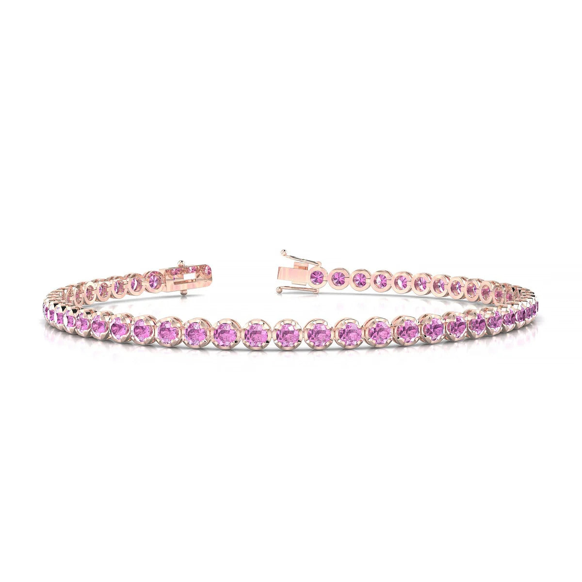 Tiger | 18k Rose Gold 2.5 mm Round Natural Pink Sapphire Tennis Bracelet
