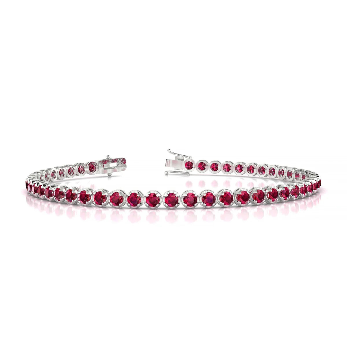 Tiger | 18k White Gold 2.5 mm Round Natural Ruby Tennis Bracelet