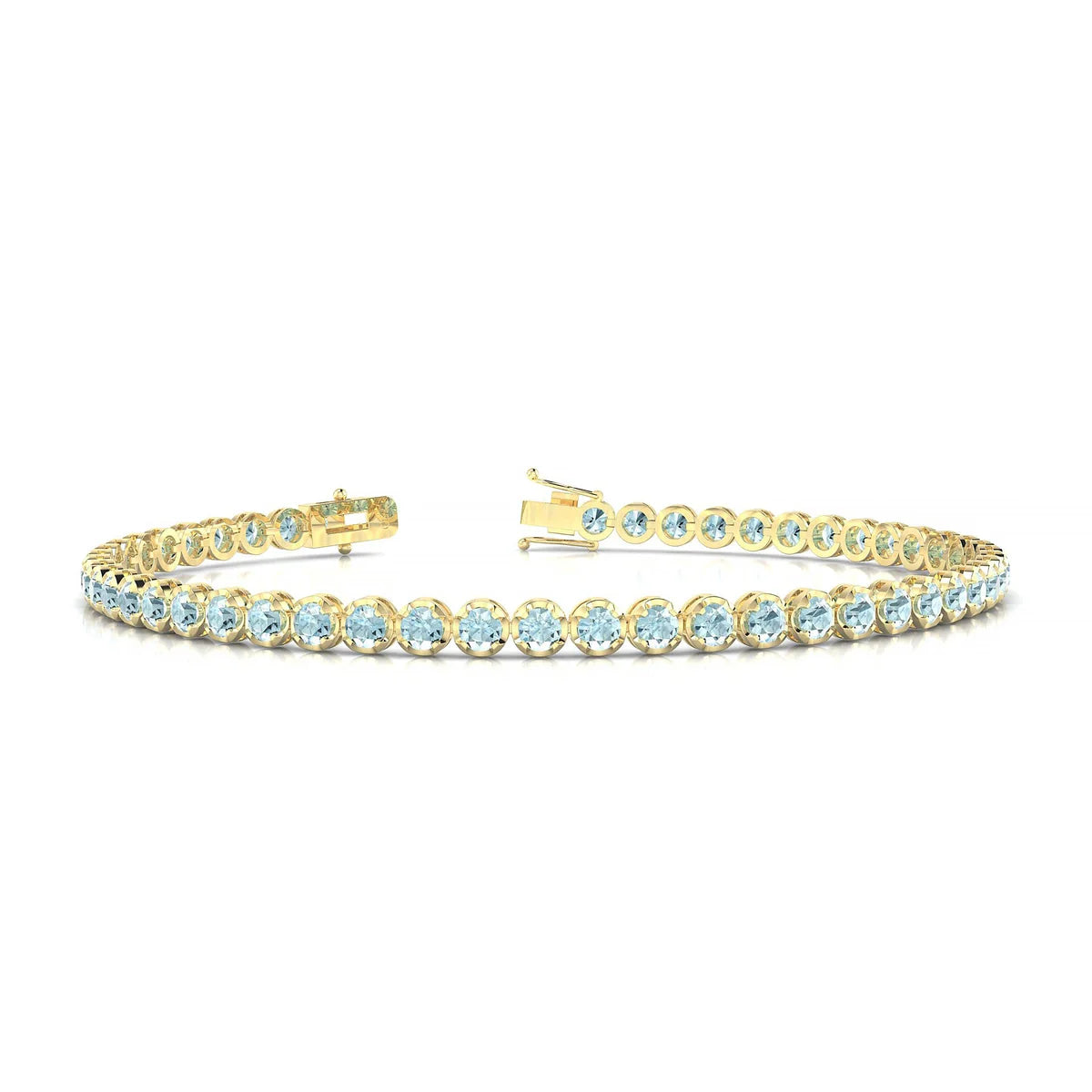 Tiger | 18k Yellow Gold 2.5 mm Round Natural Aquamarine Tennis Bracelet