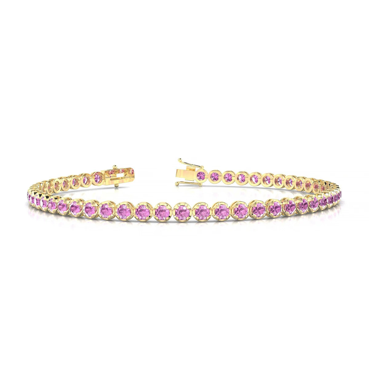 Tiger | 18k Yellow Gold 2.5 mm Round Natural Pink Sapphire Tennis Bracelet