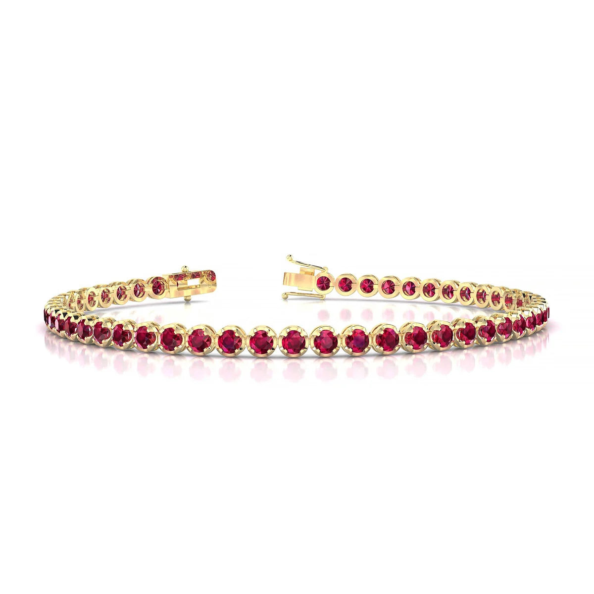 Tiger | 18k Yellow Gold 2.5 mm Round Natural Ruby Tennis Bracelet