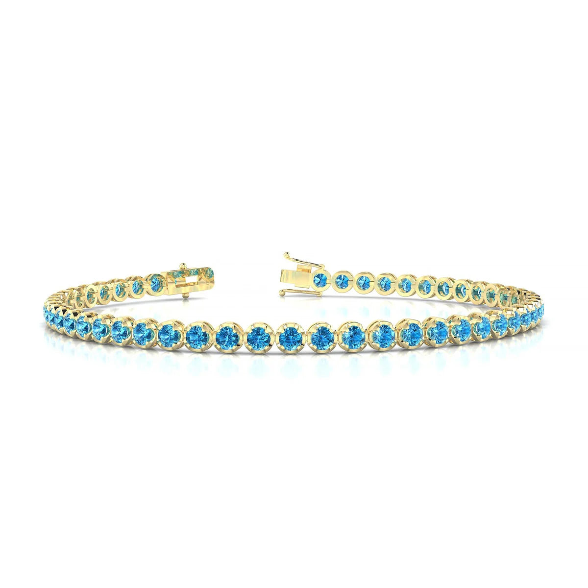 Tiger | 18k Yellow Gold 2.5 mm Round Natural Topaz Tennis Bracelet