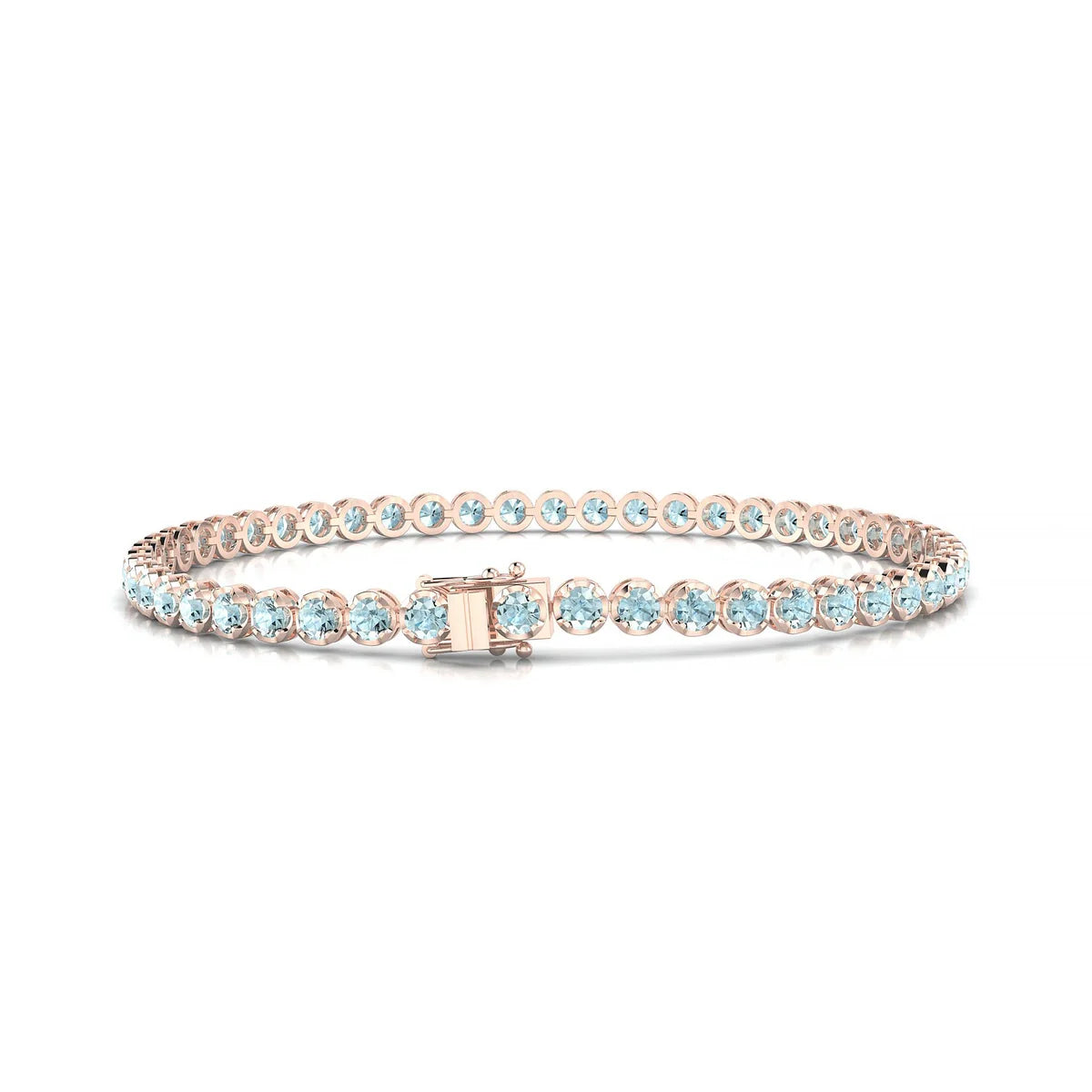 Tiger | 18k Rose Gold 2.5 mm Round Natural Aquamarine Tennis Bracelet