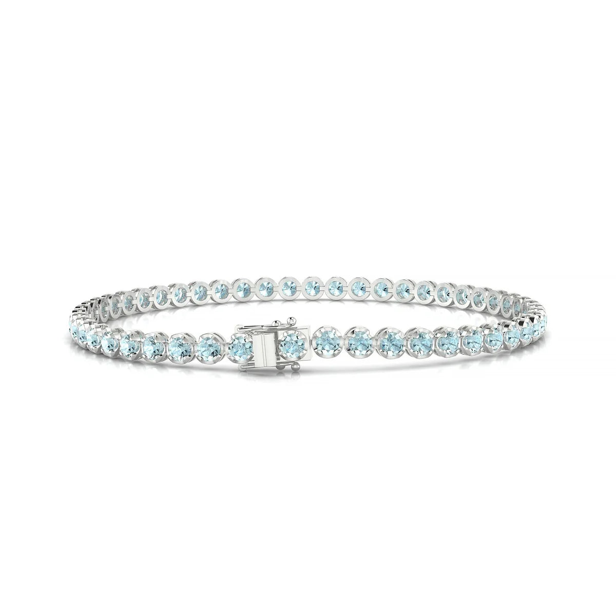 Tiger | 18k White Gold 2.5 mm Round Natural Aquamarine Tennis Bracelet