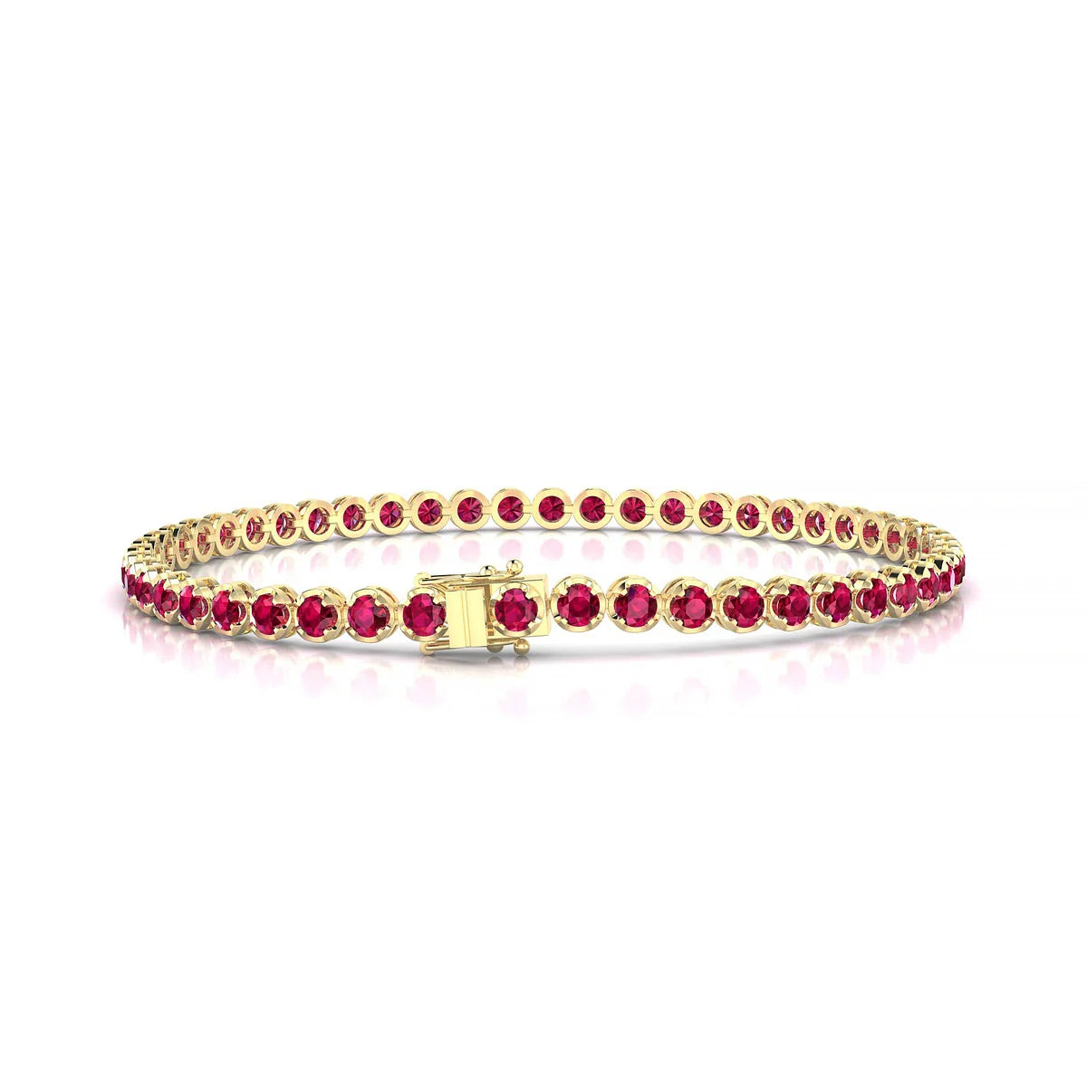 Tiger | 18k Yellow Gold 2.5 mm Round Natural Ruby Tennis Bracelet