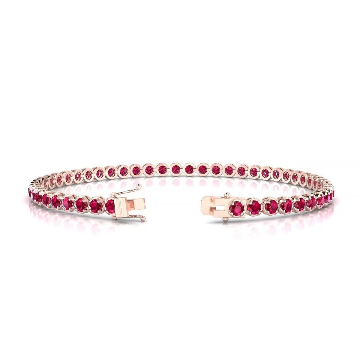 Tiger | 18k Rose Gold 2.5 mm Round Natural Ruby Tennis Bracelet