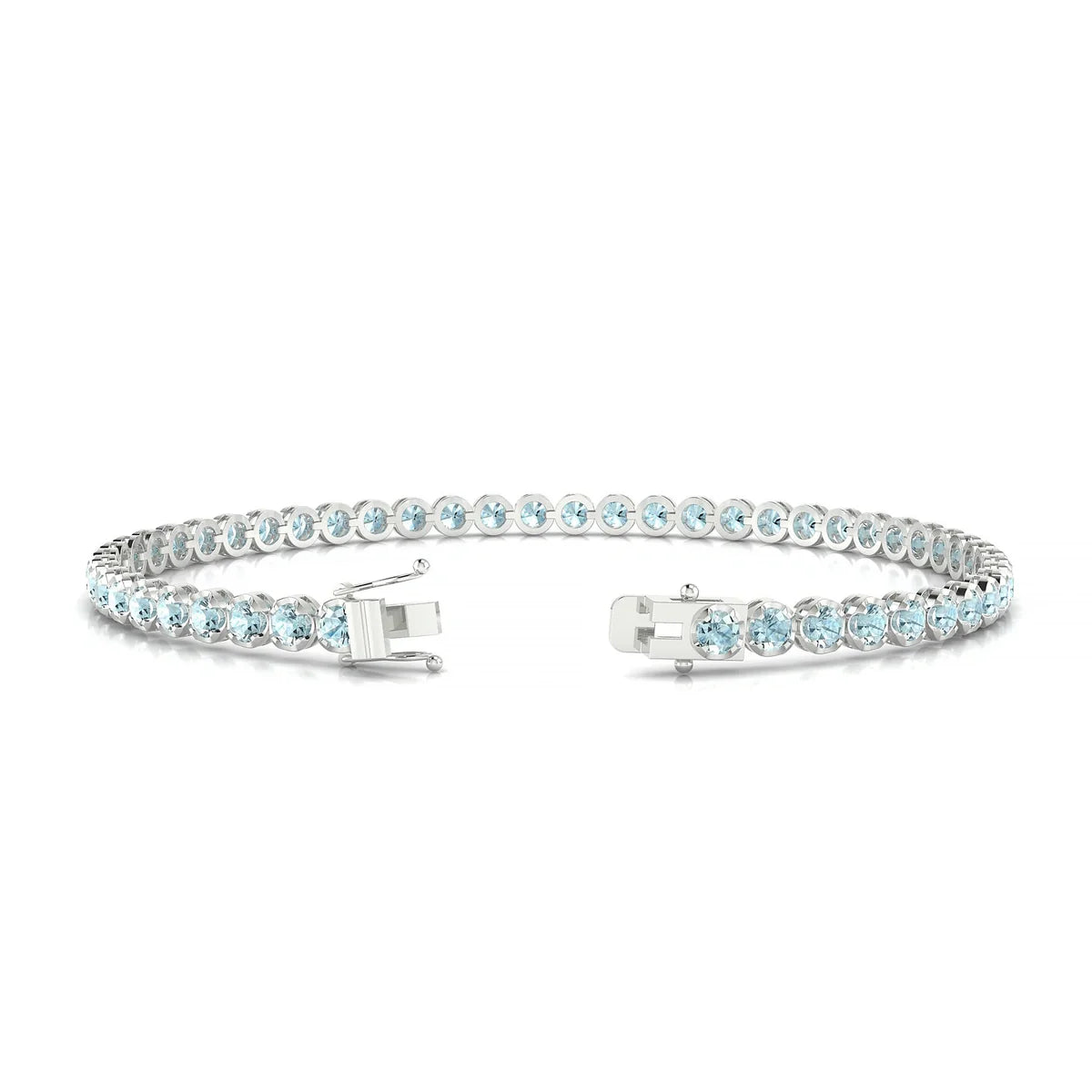 Tiger | 18k White Gold 2.5 mm Round Natural Aquamarine Tennis Bracelet