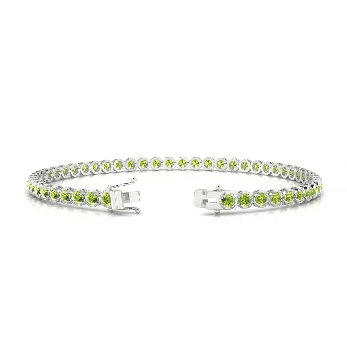 Tiger | 18k White Gold 2.5 mm Round Natural Peridot Tennis Bracelet
