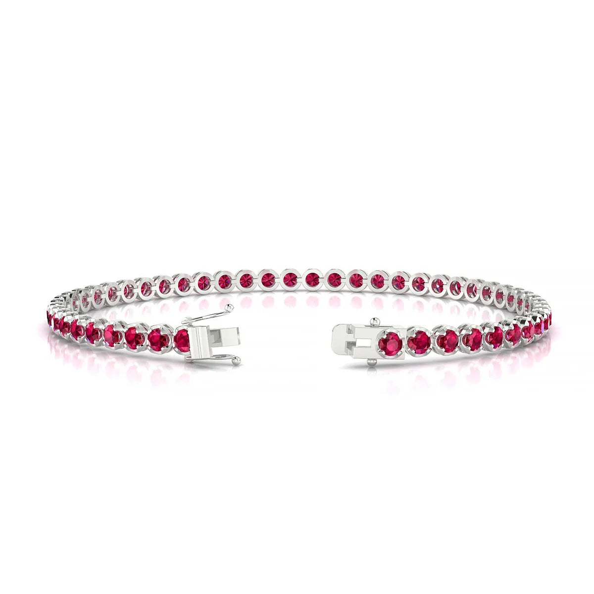 Tiger | 18k White Gold 2.5 mm Round Natural Ruby Tennis Bracelet