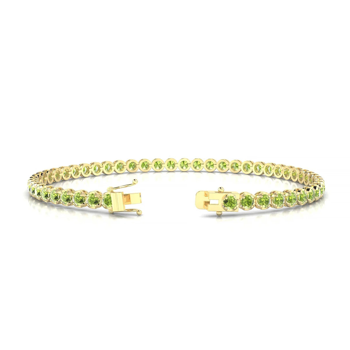 Tiger | 18k Yellow Gold 2.5 mm Round Natural Peridot Tennis Bracelet
