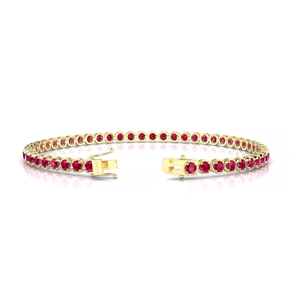 Tiger | 18k Yellow Gold 2.5 mm Round Natural Ruby Tennis Bracelet