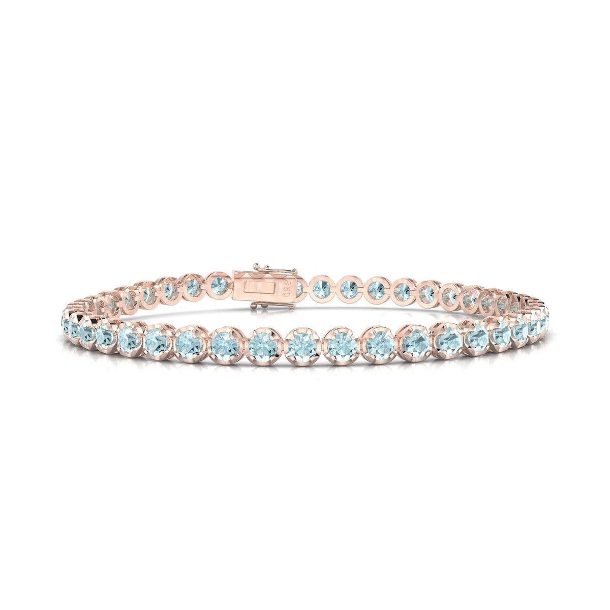 Tiger | 18k Rose Gold 3 mm Round Natural Aquamarine Tennis Bracelet