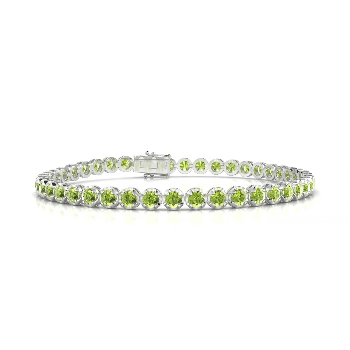 Tiger | 18k White Gold 3 mm Round Natural Peridot Tennis Bracelet