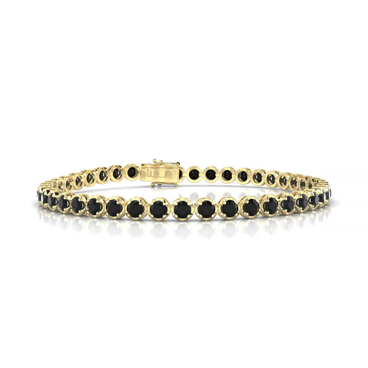 Tiger | 18k Yellow Gold 3 mm Round Natural Black Diamond Tennis Bracelet