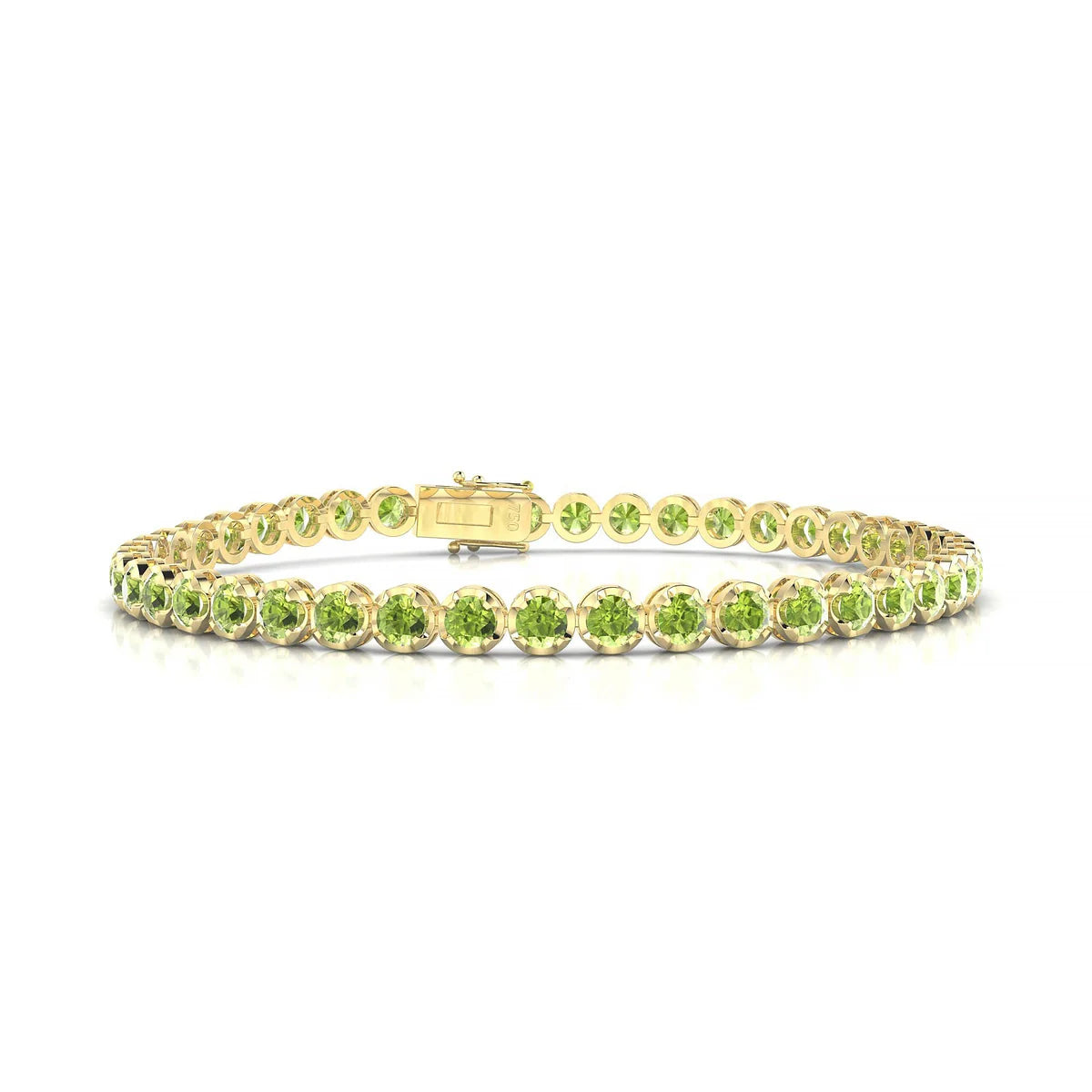Tiger | 18k Yellow Gold 3 mm Round Natural Peridot Tennis Bracelet