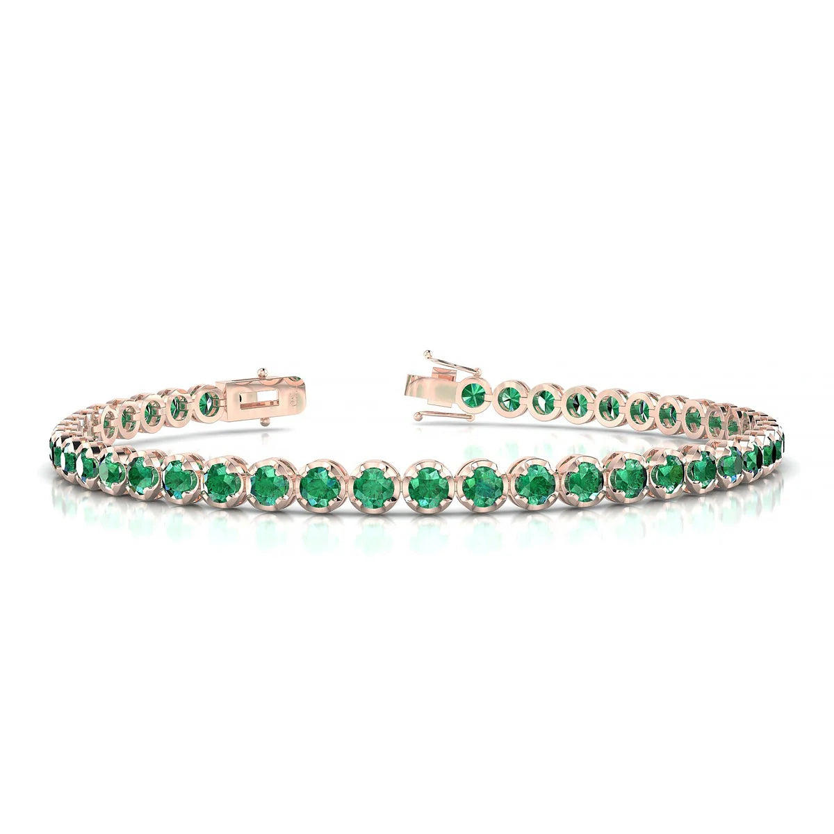 Tiger | 18k Rose Gold 3 mm Round Natural Emerald Tennis Bracelet