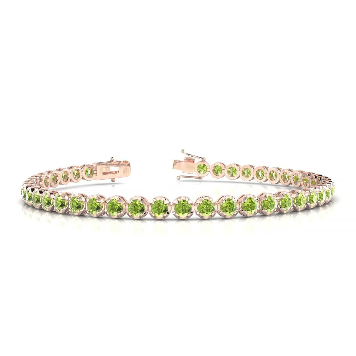 Tiger | 18k Rose Gold 3 mm Round Natural Peridot Tennis Bracelet