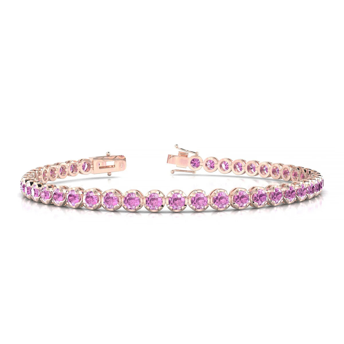 Tiger | 18k Rose Gold 3 mm Round Natural Pink Sapphire Tennis Bracelet
