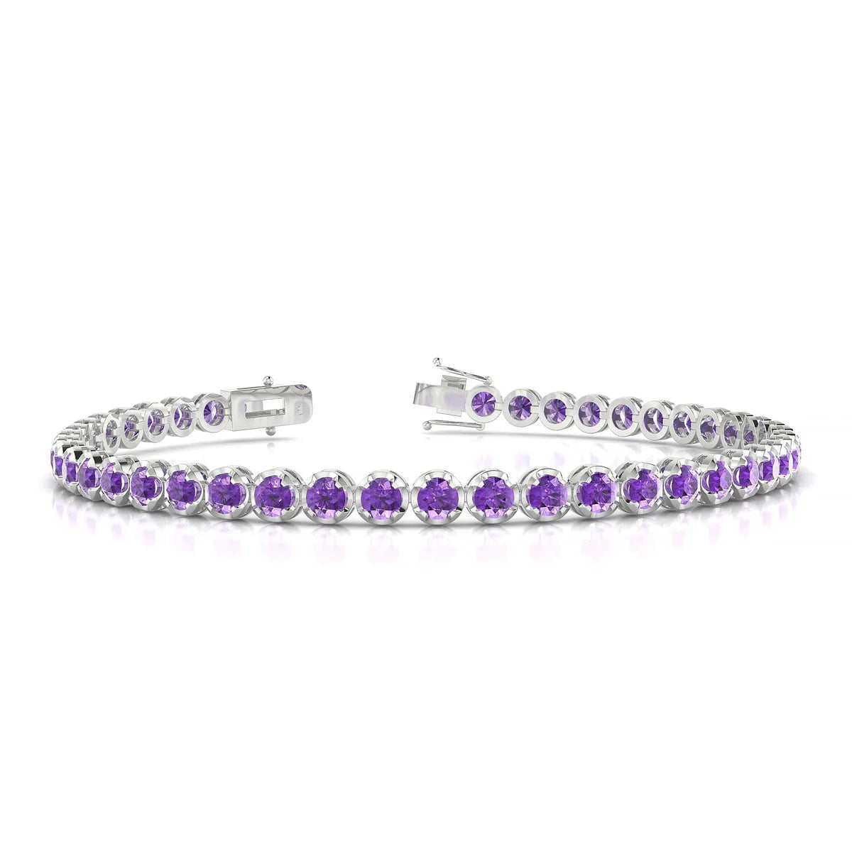 Tiger | 18k White Gold 3 mm Round Natural Amethyst Tennis Bracelet