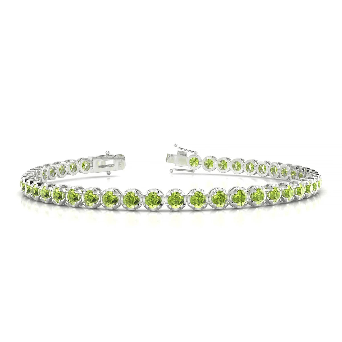 Tiger | 18k White Gold 3 mm Round Natural Peridot Tennis Bracelet
