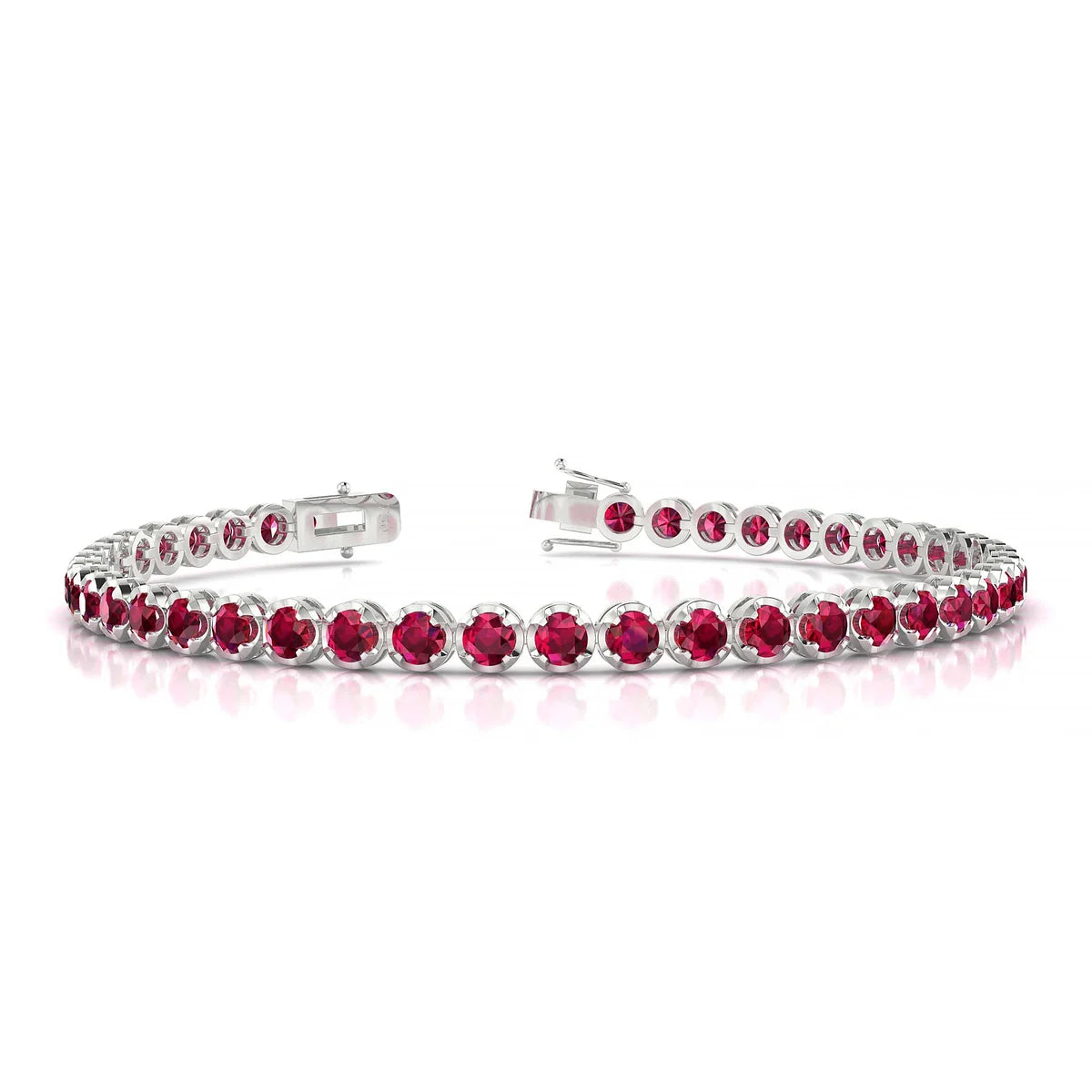 Tiger | 18k White Gold 3 mm Round Natural Ruby Tennis Bracelet
