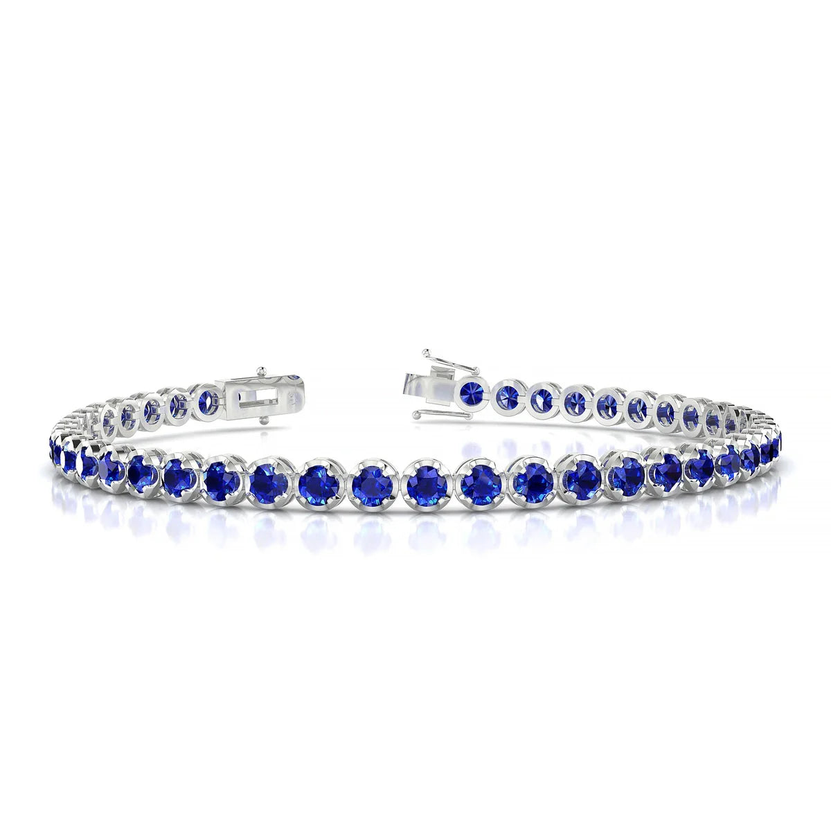 Tiger | 18k White Gold 3 mm Round Natural Sapphire Tennis Bracelet
