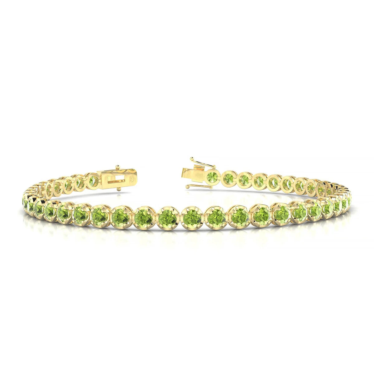 Tiger | 18k Yellow Gold 3 mm Round Natural Peridot Tennis Bracelet