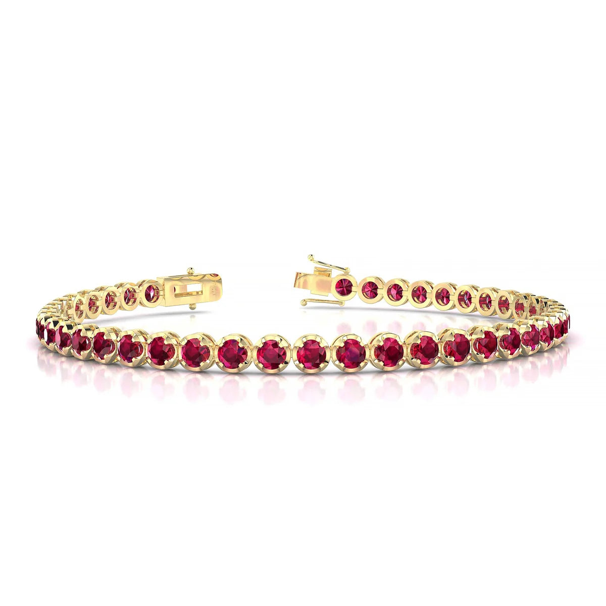 Tiger | 18k Yellow Gold 3 mm Round Natural Ruby Tennis Bracelet