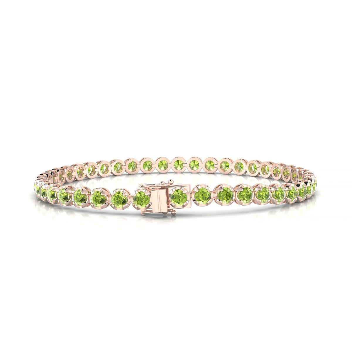 Tiger | 18k Rose Gold 3 mm Round Natural Peridot Tennis Bracelet