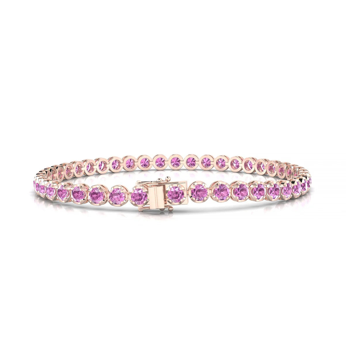 Tiger | 18k Rose Gold 3 mm Round Natural Pink Sapphire Tennis Bracelet