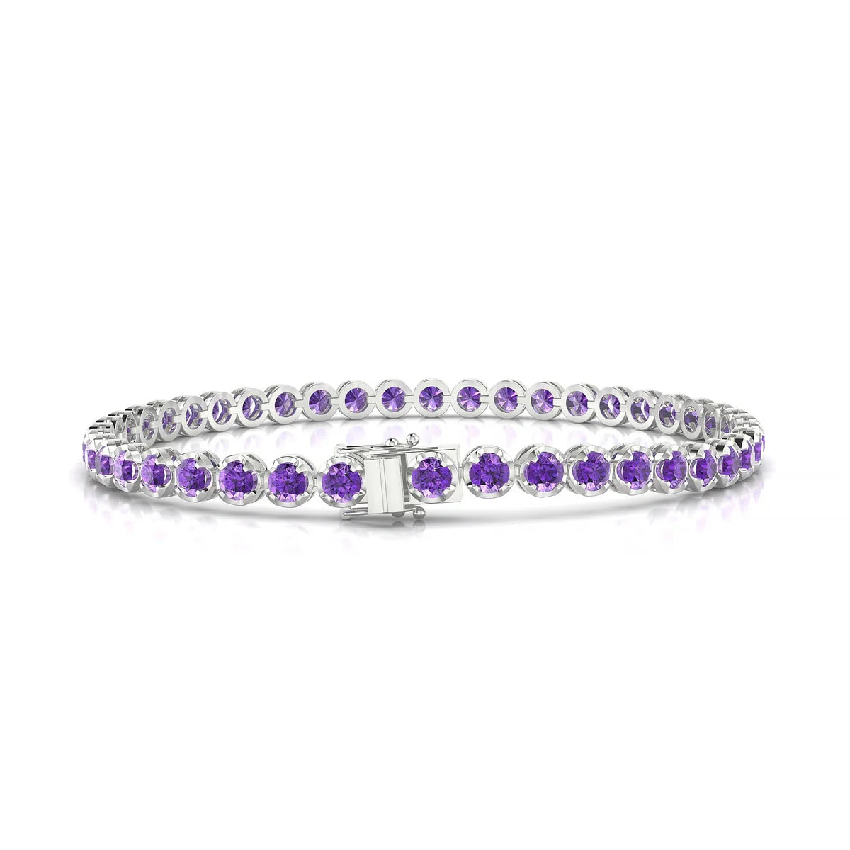 Tiger | 18k White Gold 3 mm Round Natural Amethyst Tennis Bracelet