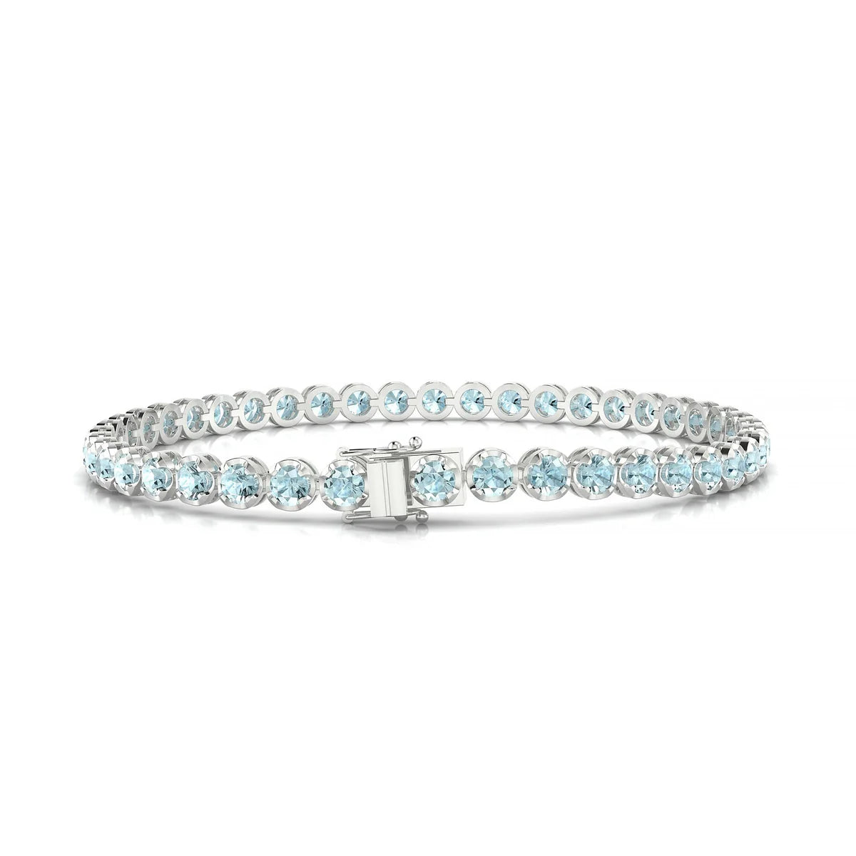 Tiger | 18k White Gold 3 mm Round Natural Aquamarine Tennis Bracelet