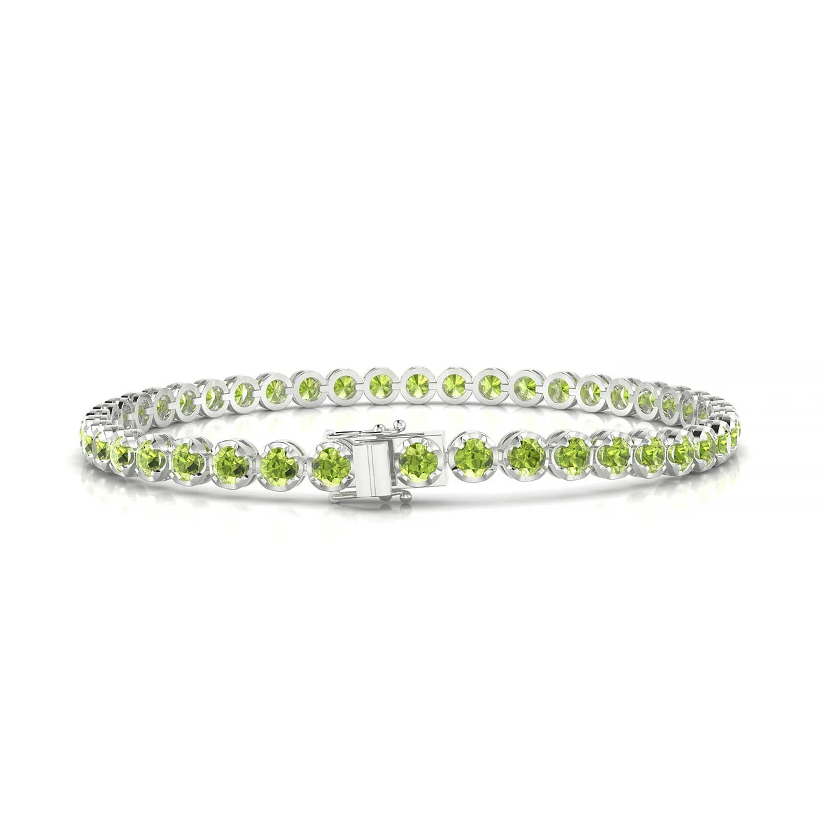 Tiger | 18k White Gold 3 mm Round Natural Peridot Tennis Bracelet