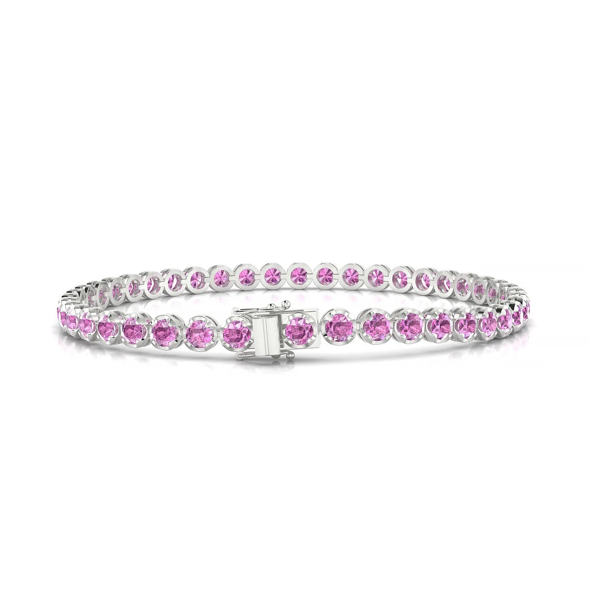 Tiger | 18k White Gold 3 mm Round Natural Pink Sapphire Tennis Bracelet