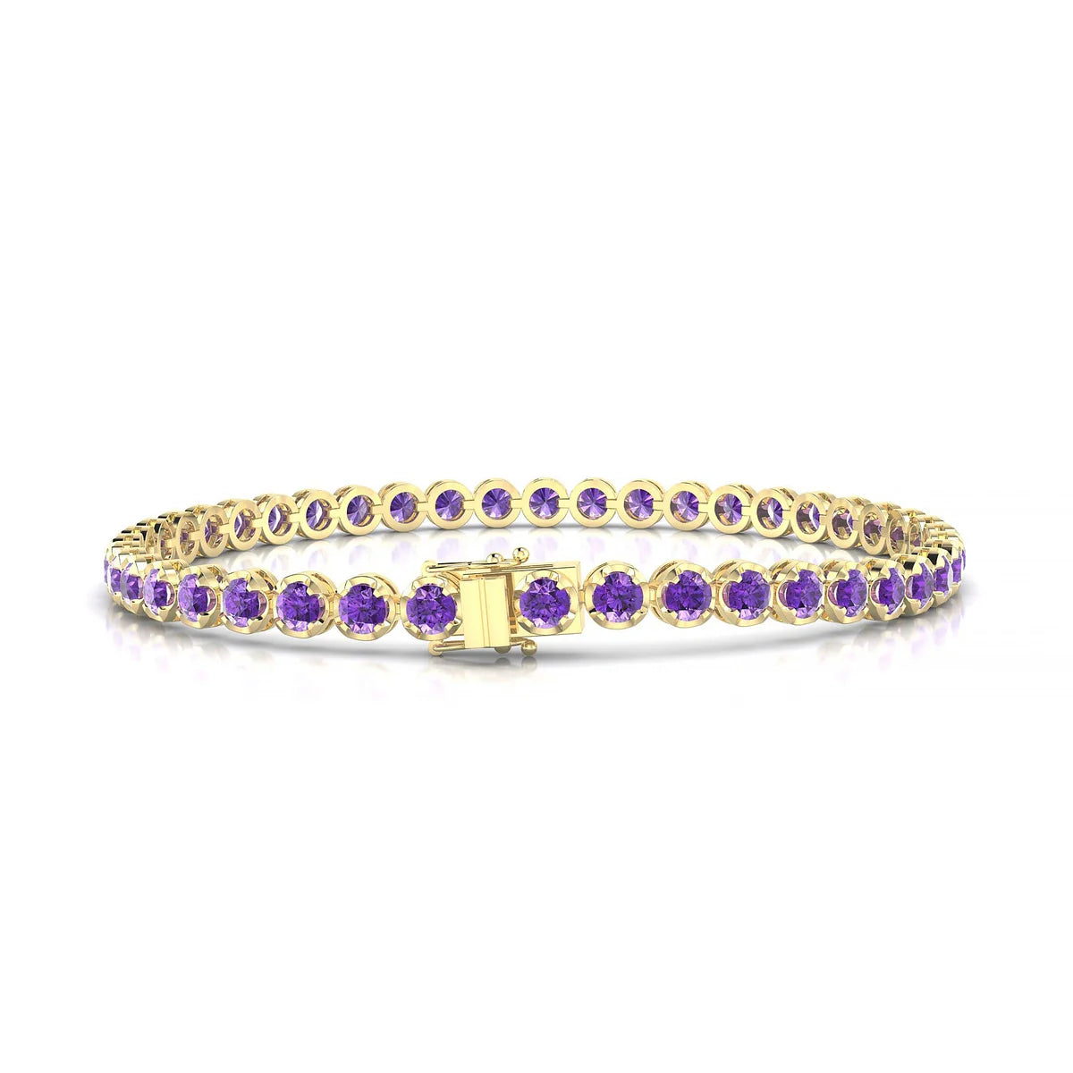 Tiger | 18k Yellow Gold 3 mm Round Natural Amethyst Tennis Bracelet