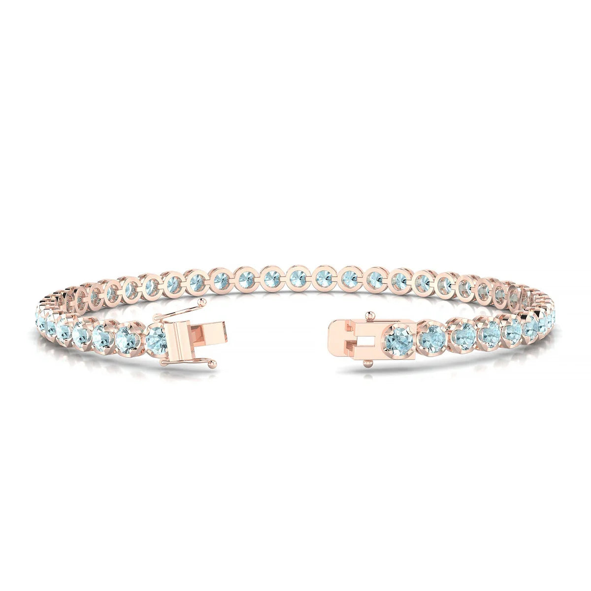 Tiger | 18k Rose Gold 3 mm Round Natural Aquamarine Tennis Bracelet