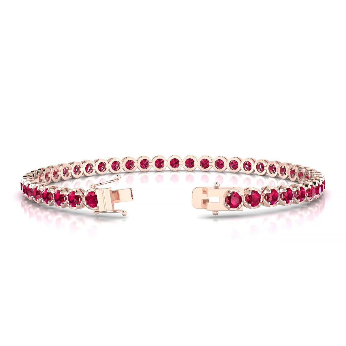 Tiger | 18k Rose Gold 3 mm Round Natural Ruby Tennis Bracelet