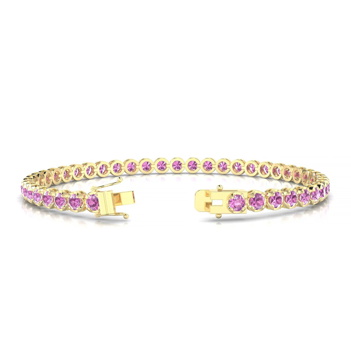 Tiger | 18k Yellow Gold 3 mm Round Natural Pink Sapphire Tennis Bracelet