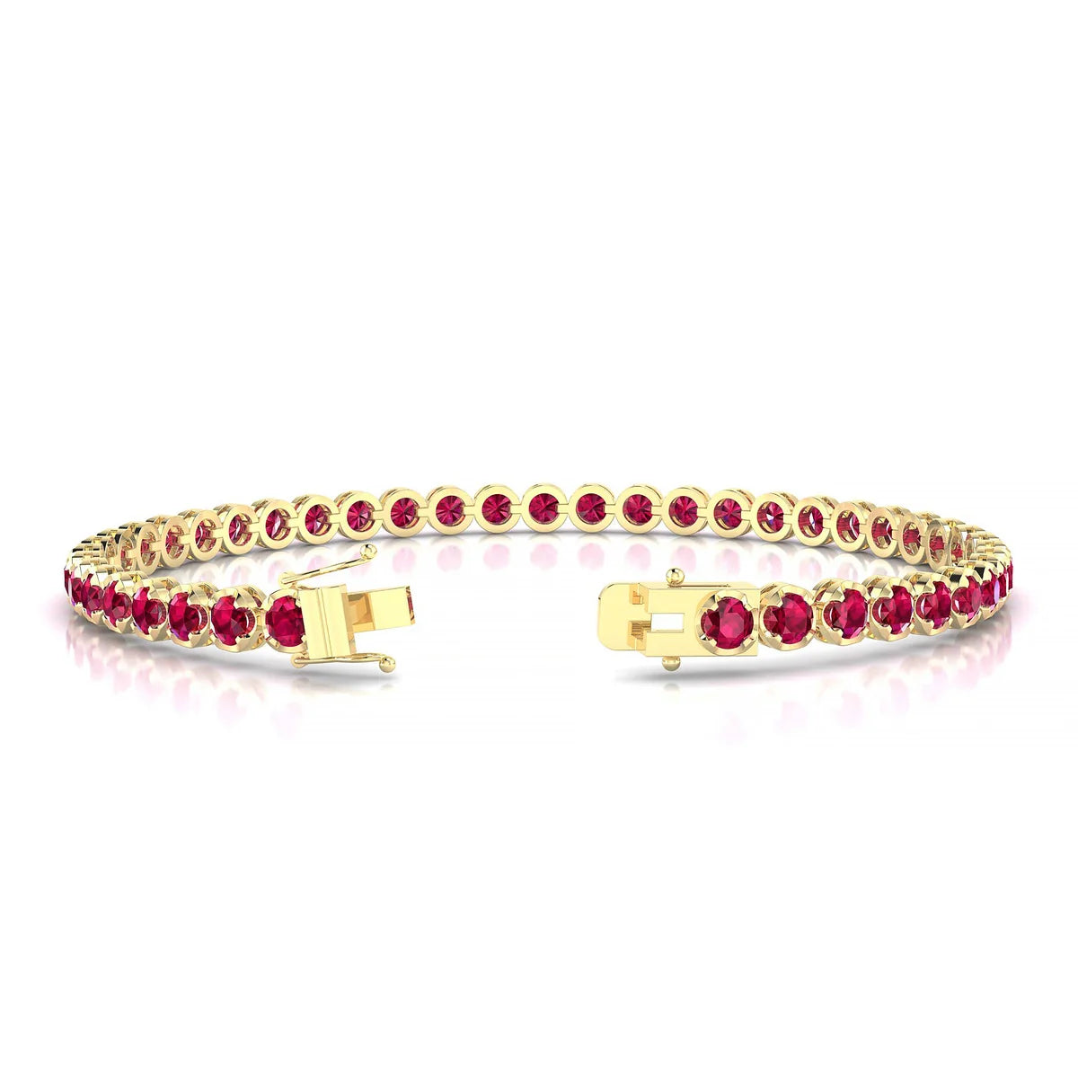 Tiger | 18k Yellow Gold 3 mm Round Natural Ruby Tennis Bracelet