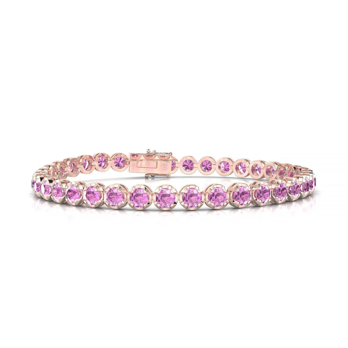 Tiger | 18k Rose Gold 3.4 mm Round Natural Pink Sapphire Tennis Bracelet