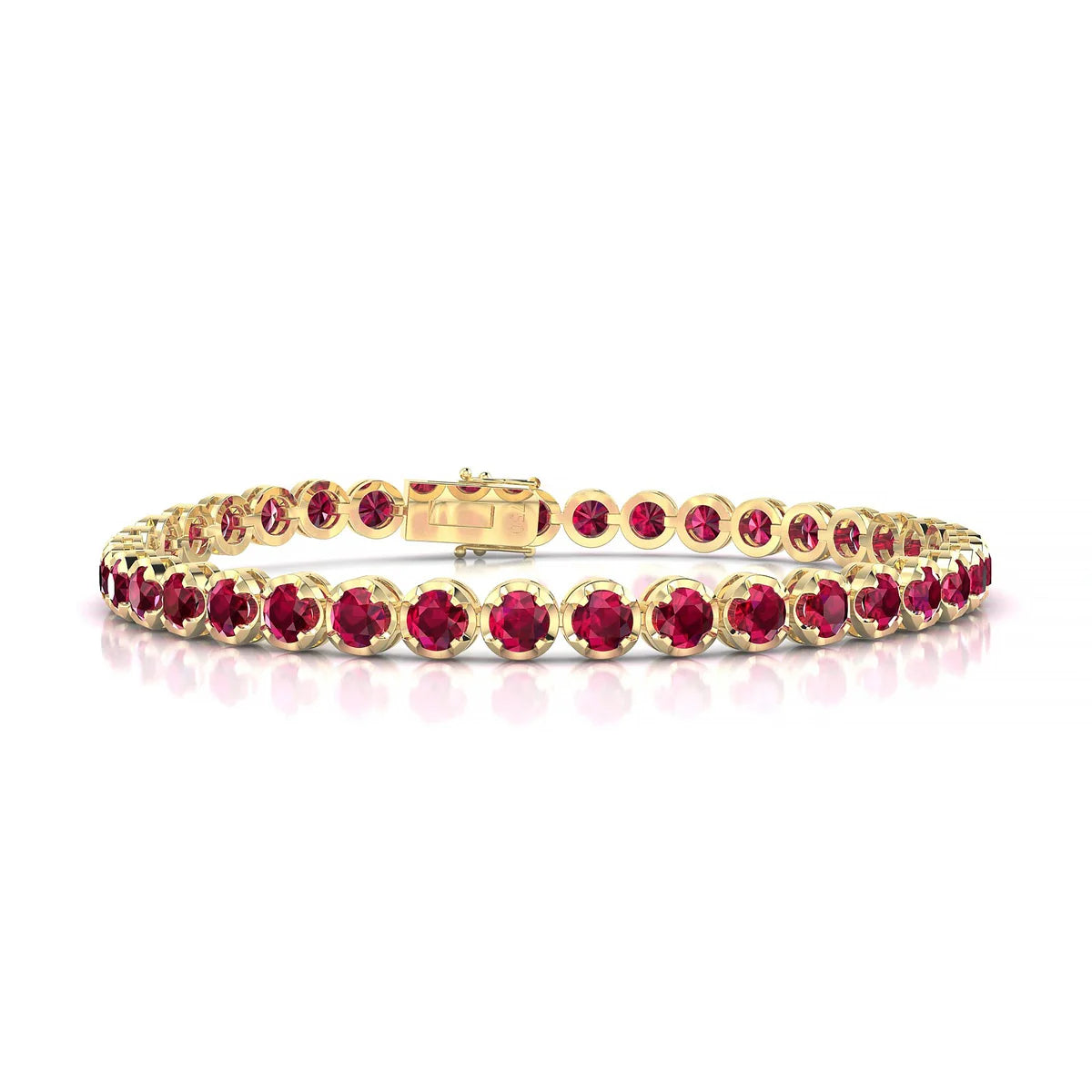 Tiger | 18k Yellow Gold 3.4 mm Round Natural Ruby Tennis Bracelet