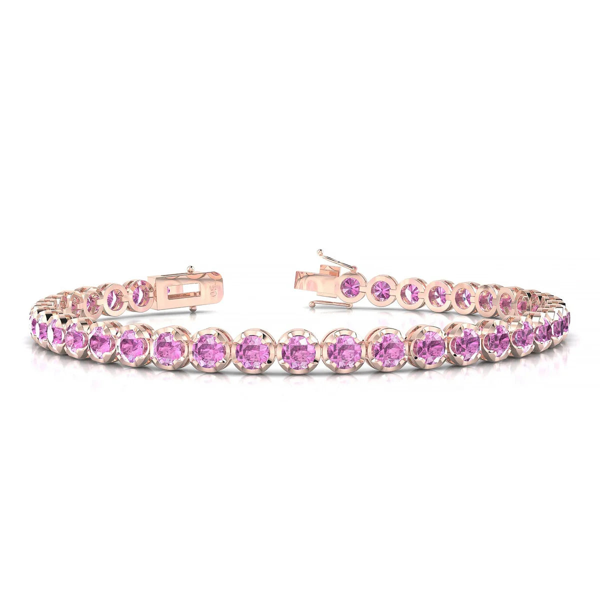 Tiger | 18k Rose Gold 3.4 mm Round Natural Pink Sapphire Tennis Bracelet