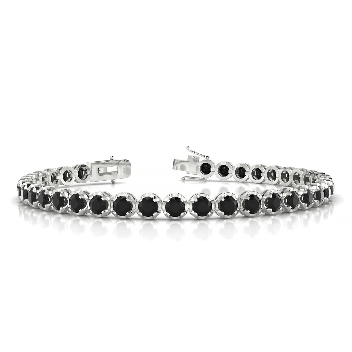 Tiger | 18k White Gold 3.4 mm Round Natural Black Diamond Tennis Bracelet