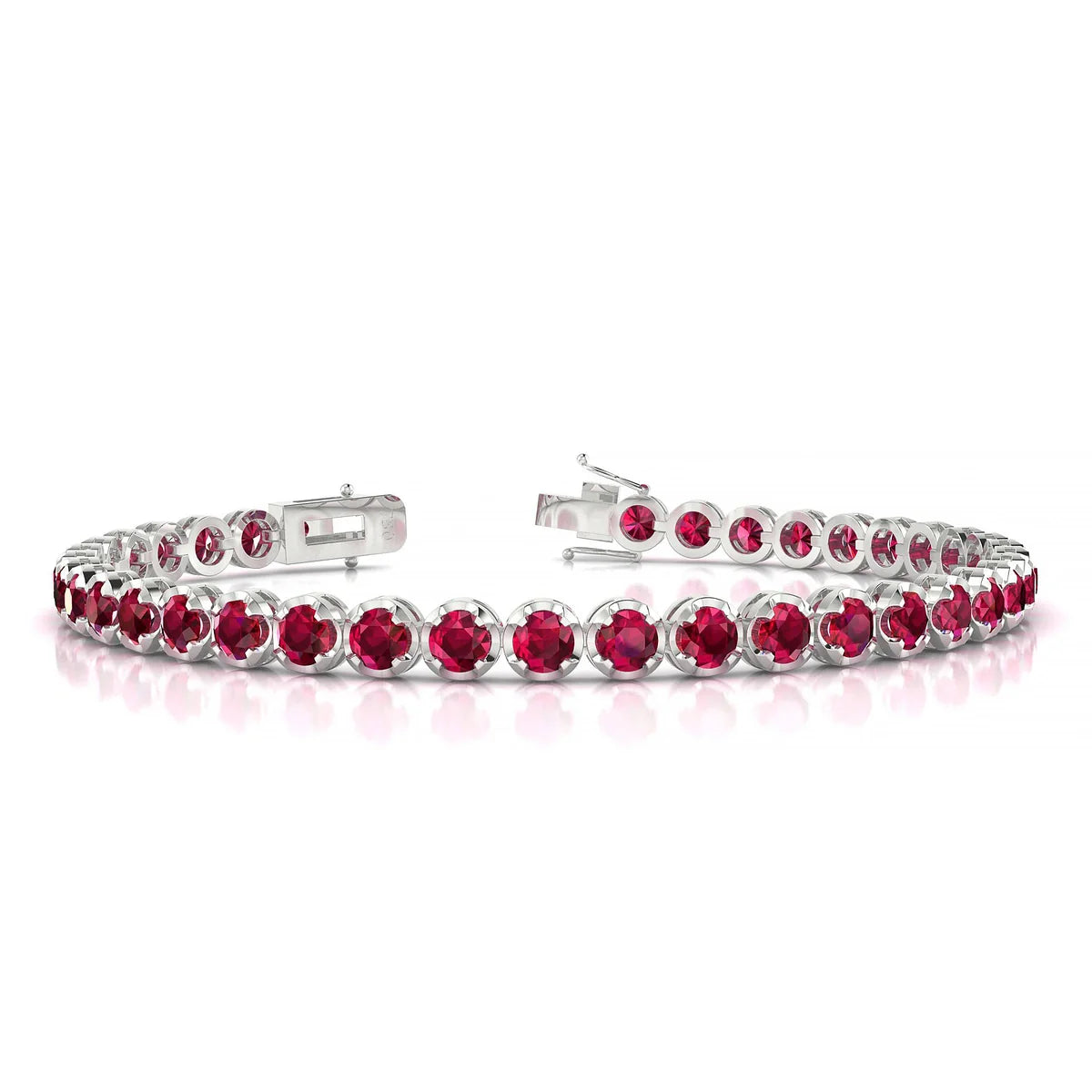 Tiger | 18k White Gold 3.4 mm Round Natural Ruby Tennis Bracelet